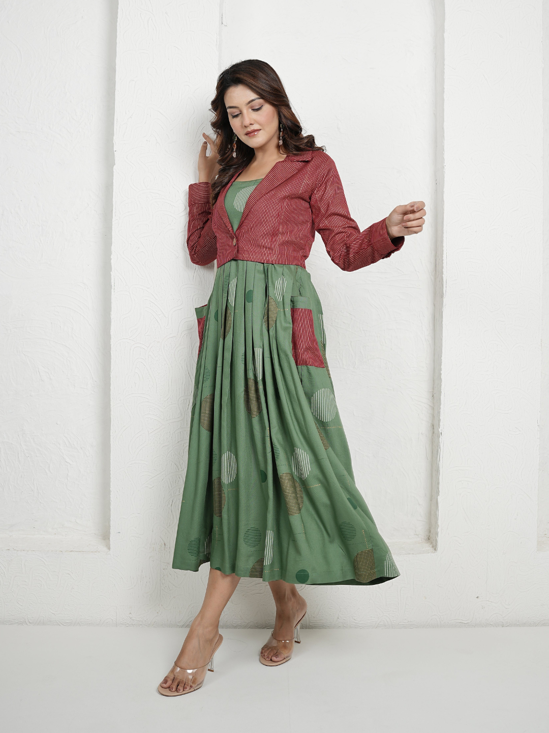 Fusion Wear Green Kurta with Shrug